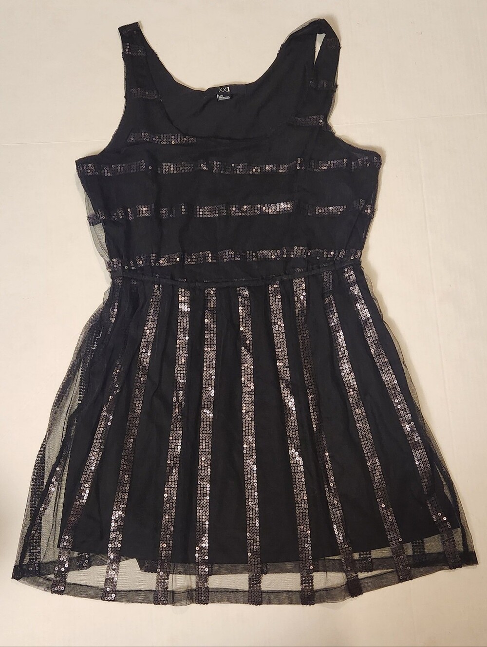 VTG Y2K Forever 21 Black Sequin Sleeveless Mini Dress Large L EUC